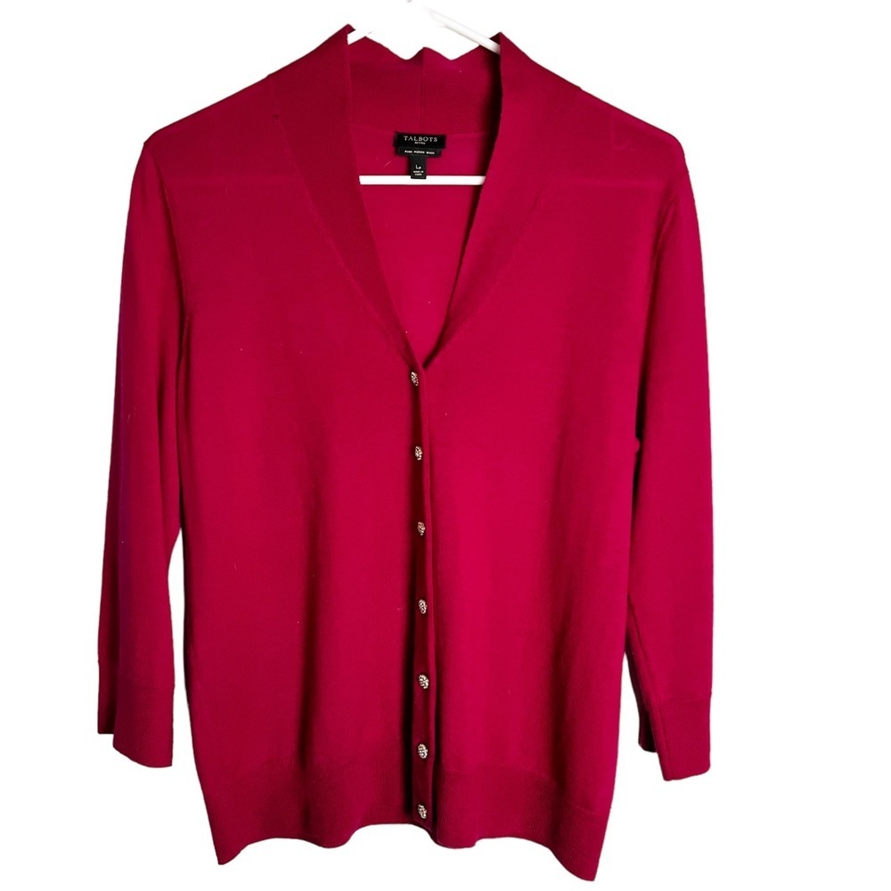Talbots - Magenta Cardigan with Rhinestone Buttons - Sz. LP